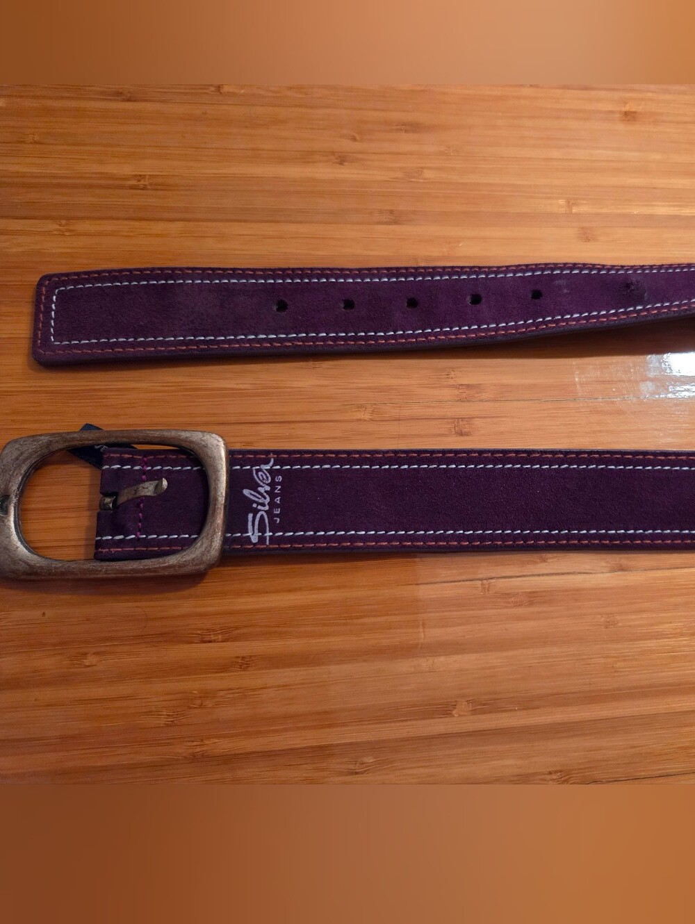 Silver Jeans Purple Suede Belt with Brushed Metal Buckle